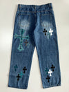 Cross Print Denim Jeans (W:38 |L:45)