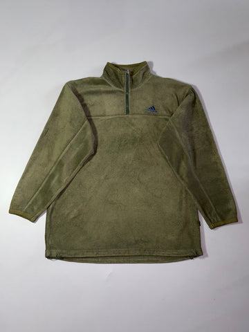 Vintage 90s Adidas Olive Fleece Quarter Zip Pullover (XL)