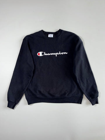 Champion Script Logo Crewneck Sweatshirt – Black (M)