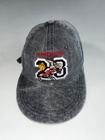 Vintage Washed Grey Basketball 23 Cap – Looney Tunes Wile E. Coyote Embroidery (Adjustable)