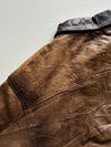 Vintage Two-Tone Brown & Black Leather Moto Bomber Jacket (L)