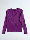 Tommy Hilfiger Purple Cable Knit V-Neck Sweater (S)