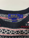 Polo Ralph Lauren | Navy Red Fair Isle Script Logo Knit Sweater | (XL)