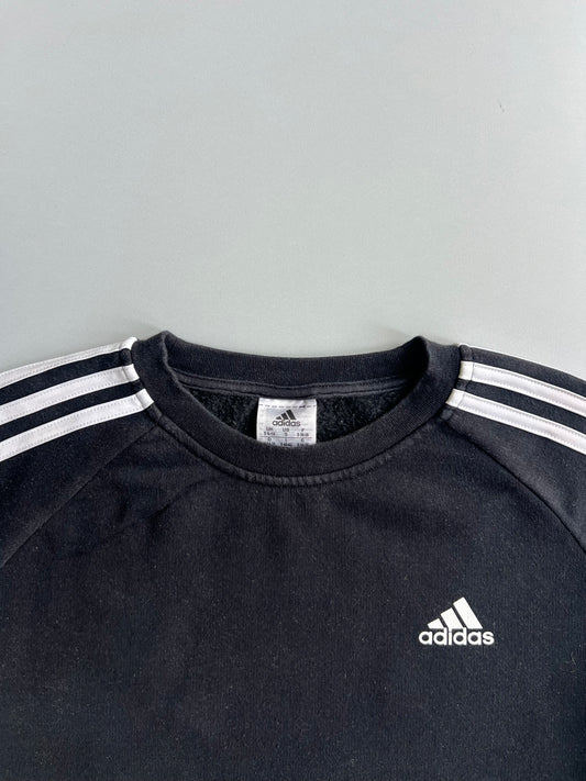 Adidas Essentials Three-Stripe Crewneck Sweatshirt in Black (L)