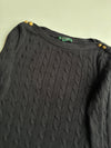 Lauren Ralph Lauren Black Cable Knit Sweater with Gold Buttons | woman’s Size (XS)