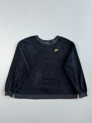 Nike Leopard Print Fleece Crewneck with Gold Swoosh(Xl/2Xl)