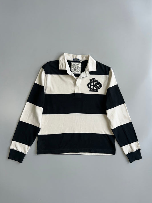 Polo Ralph Lauren PRL Monogram Black Cream Wide Stripe Heavy Cotton Rugby t-Shirt (L)