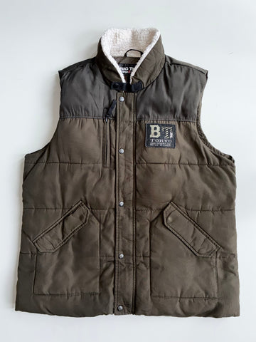 Big Train Osaka Sherpa Collar Puffer Vest – Olive Tokyo Style | (XL)