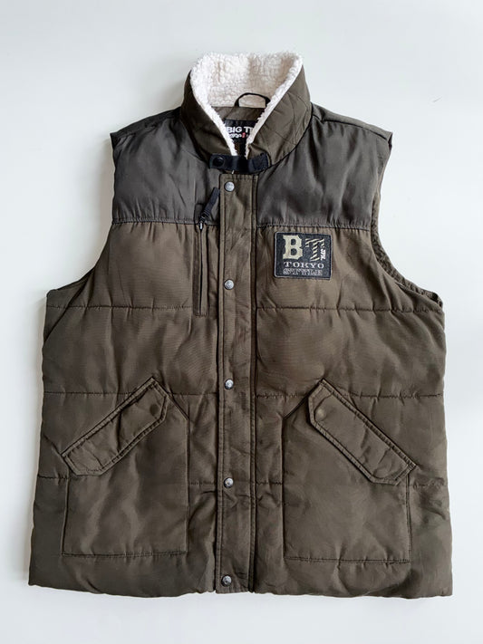 Big Train Osaka Sherpa Collar Puffer Vest – Olive Tokyo Style | (XL)