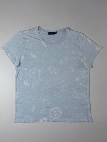 Polo Ralph Lauren Light Blue All-Over Graphic Print Tee – Nautical Design, (L)