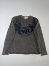 Levi’s 501 “Gold Dust” Grey Slub Long Sleeve Tee – All-Over Graphic (L)