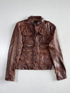 Codes Combine for Men  Brown Leather Jacket  Multi-Pocket Zip Utility Jacket (S)