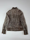 Review  Leather Moto Jacket – Grey/Taupe (XS)