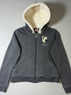 Le Coq Sportif Grey Sherpa Lined Zip-Up Hoodie – Chenille Rooster Logo (S)