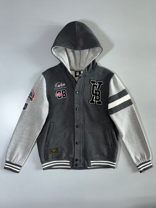 Cubox Apparel Grey Varsity Hooded Bomber (M)
