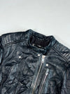 Zara Basic Women’s Black Leather Biker Jacket – Quilted Shoulders, Buckle Hem (XS)