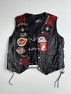 Vintage 90s Shelter Leather Biker Vest with Sturgis & Laconia Rally Patches (XL)