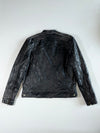 Open Space Distressed Black Leather Cafe Racer Jacket (XL)