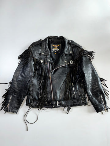 Genuine Pure Leather Fringe Biker Jacket (L)