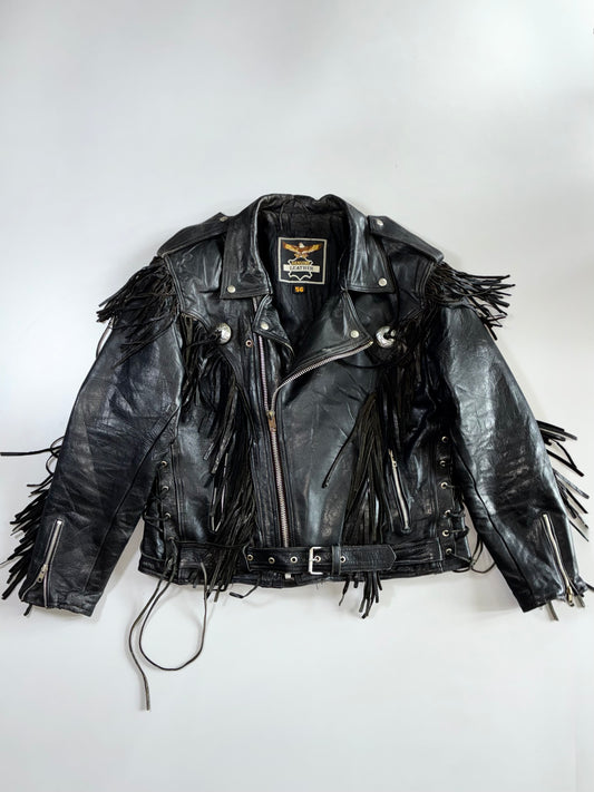Genuine Pure Leather Fringe Biker Jacket (L)