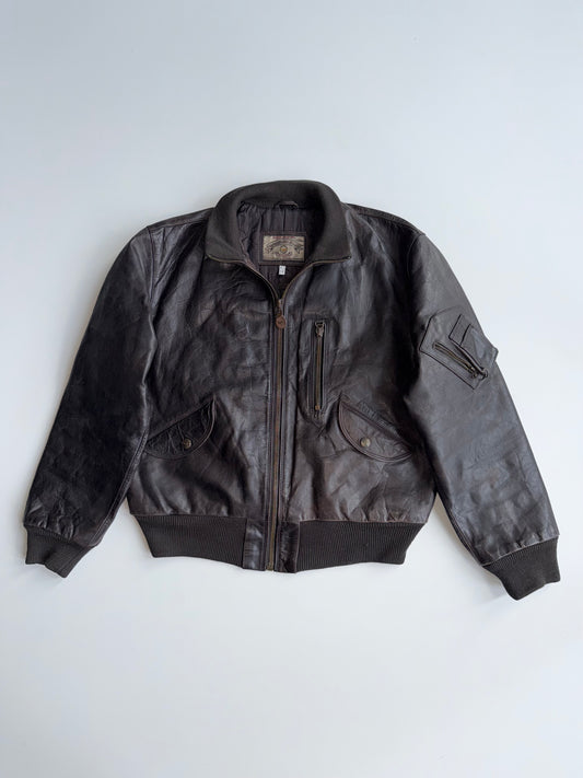 90s Armani Jeans (AJ) Vintage Brown Leather A-2 Style Flight Bomber Jacket (M/L)