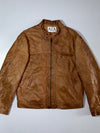 Artica Italy Brown Leather Café Racer Jacket – Genuine Leather Zip Jacket (XL)