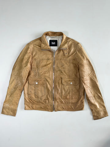 Vintage 2000s D&G Dolce & Gabbana Tan Leather Utility Jacket (XL)
