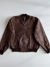 Brown Leather Bomber Jacket with Ribbed Trim (2Xl)