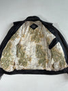 Vintage 90s Gap Black Leather Bomber Jacket – “American Style New York” Embroidery, Map Print Lining (XL)