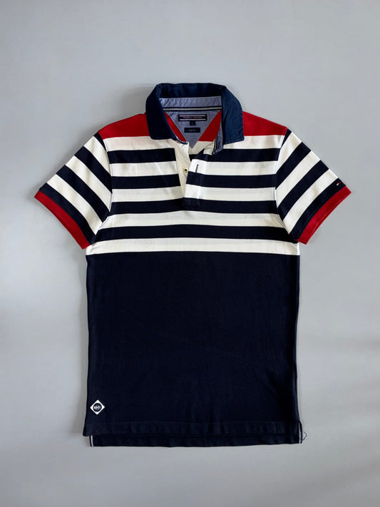 Tommy Hilfiger Slim Fit Colorblock Stripe Rugby Polo Shirt  Navy/White/Red (S/M)