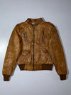 Vintage Tan Leather Bomber Jacket Genuine Leather Zip-Up with Multi-Pocket Design (XS)