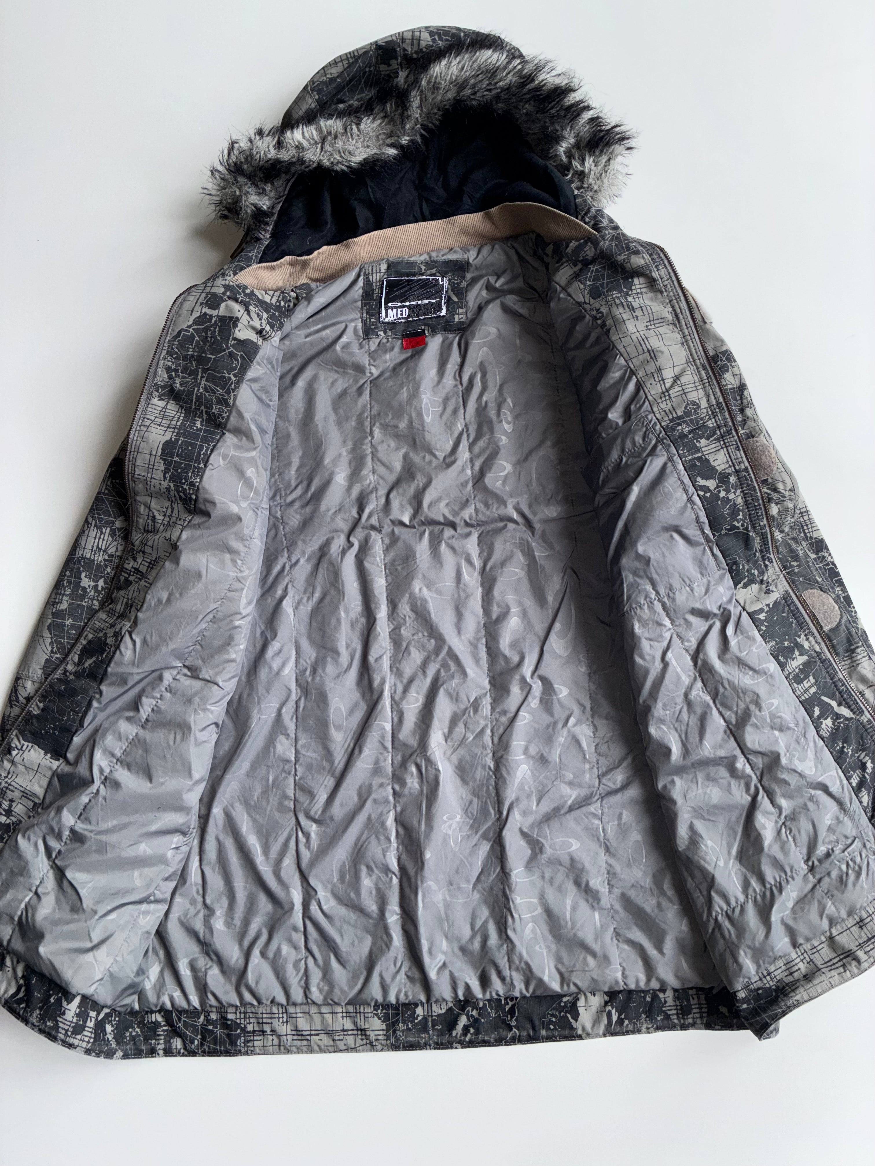 Vintage Oakley Archive Map Print Fur Hood Technical Parka Jacket