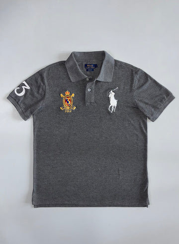 Polo Ralph Lauren Big Pony Crest Polo T-Shirt fully embroidered logo – Charcoal Grey (L)