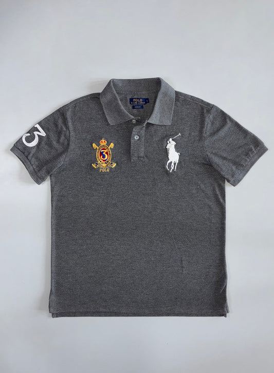 Polo Ralph Lauren Big Pony Crest Polo T-Shirt fully embroidered logo – Charcoal Grey (L)