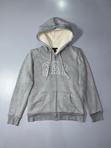 GAP Sherpa-Lined Zip-Up Hoodie – Heather Grey (M)