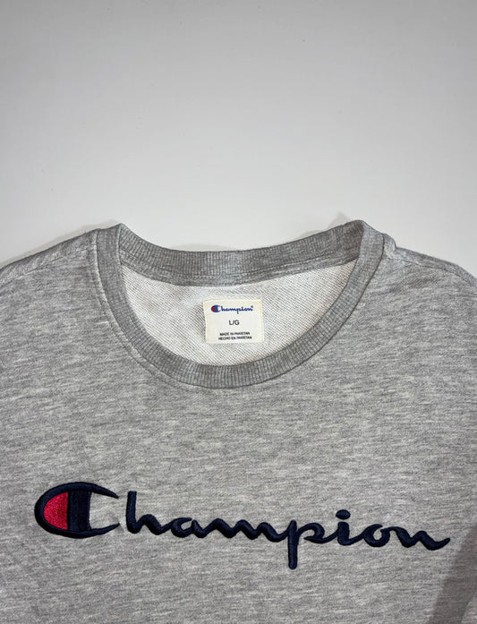 Champion Script Logo Crewneck Sweatshirt – Grey (XL)
