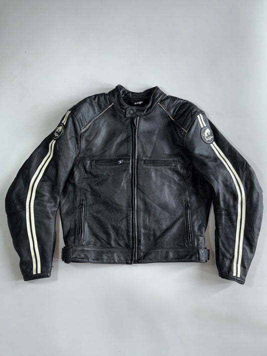 Furygan “Back Security” Black Perforated Leather Moto Jacket —Panther Back Graphic & Armor Pockets (Paded)(XL)