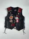 Vintage 90s Shelter Leather Biker Vest with Sturgis & Laconia Rally Patches (XL)