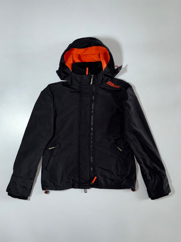 Superdry Black Windcheater Jacket with Orange Fleece-Lined Hood (L)