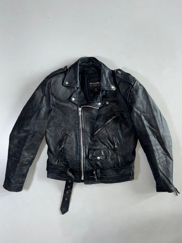 Wilsons Black Leather Belted Moto Jacket (S/M)