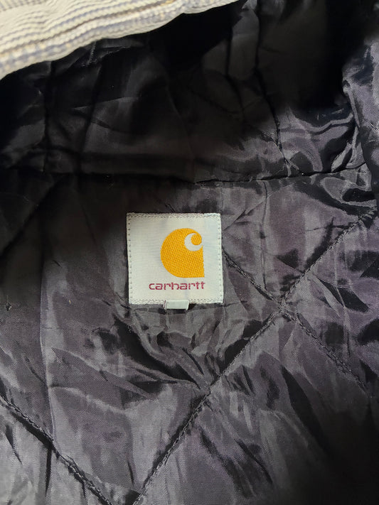 Vintage Carhartt Grey Pinstripe Hooded Active Work Jacket (M)