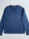 Tommy Hilfiger Blue Cotton Cashmere V-Neck Sweater – Size (L)