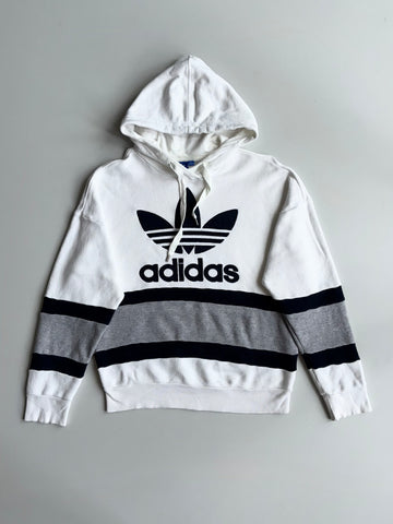 Adidas Originals White Colorblock Striped Big Trefoil Hoodie – (XL)