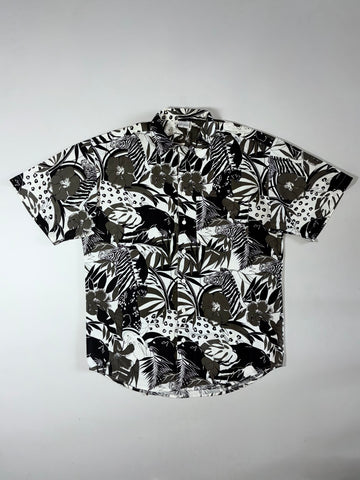 Vintage Freetime Zebra Leopard Print Short Sleeve Shirt Black White Men’s (L)