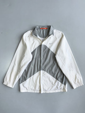 Nike White & Grey Colourblock Windbreaker Jacket | Vintage Lightweight Jacket (M/L)