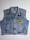Vintage Back To Basics Biker Patch Denim Vest – Kaiserslautern – Light Wash (2XL)