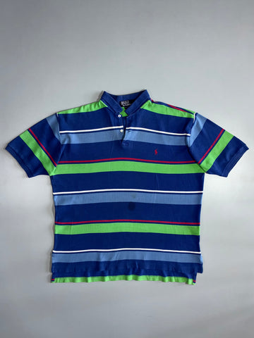 Polo Ralph Lauren Vintage Multistripe Polo T-Shirt | Red Pony Logo | Navy/Green/Blue (XL)