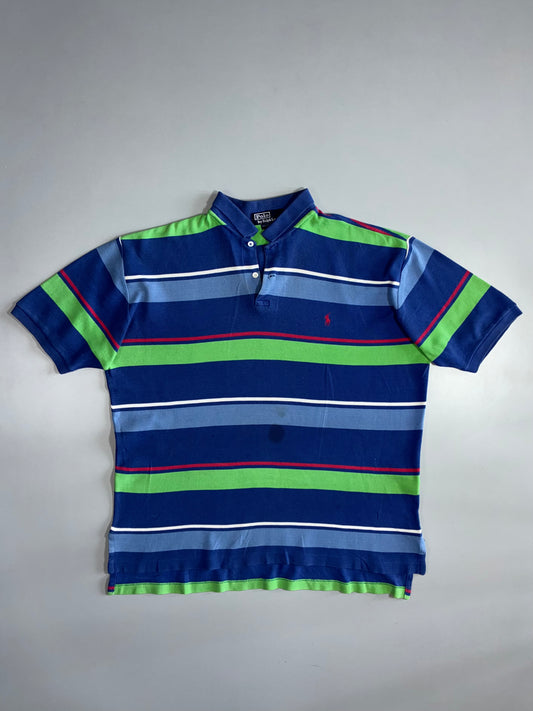 Polo Ralph Lauren Vintage Multistripe Polo T-Shirt | Red Pony Logo | Navy/Green/Blue (XL)
