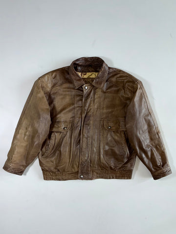 Vintage “Echt Leder” Brown Shirt-Collar Jacket (2XL/XL)