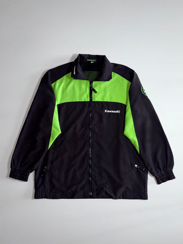 Kawasaki Racing Track Jacket – Black & Green (Motorsport Windbreaker) (XL)